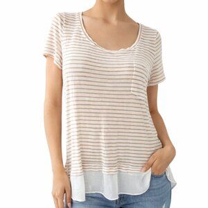 White House Black Market Striped Pocket Tee M Layered Hem Top Casual Lightweight